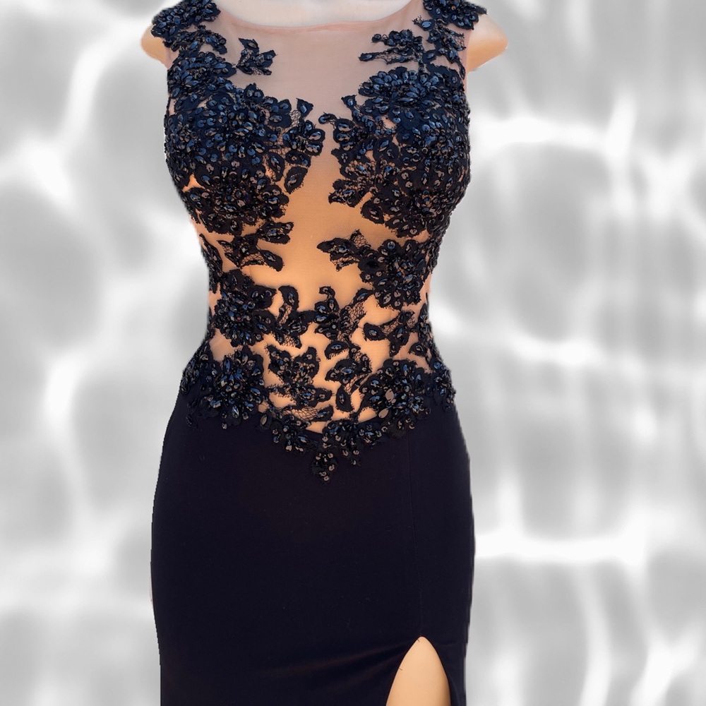 Jovani Black Nude Fitted Evening Dress